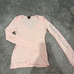BEBE Pink V-Neck Long Sleeve Top